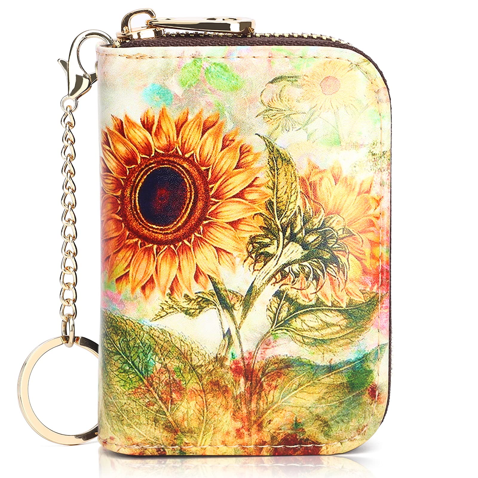 APHISON Credit Card Holder for Women Card Case RFID Blocking Ladies Cute Cartoon Artistic Coin Purses Small Wallet Pouch for Girls/Kids 10 Card Slots Gift Sunflower