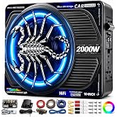 SUBPULSIX 2000W 10 Inch Underseat Car Subwoofer and Amp Package, Slim Powered Under Seat Sub with Built-in Class D Amp, RGB Beat-Synced Light, Low Pass Filter, Bass Boost for Truck SUV