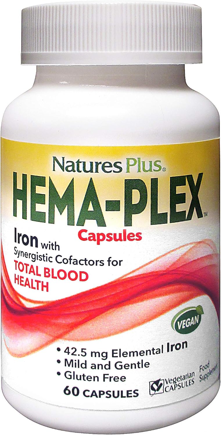 NaturesPlus Hema Plex Capsules, Gentle, Fast Acting Iron Capsules with Vitamin C, Methyl B12, Folate