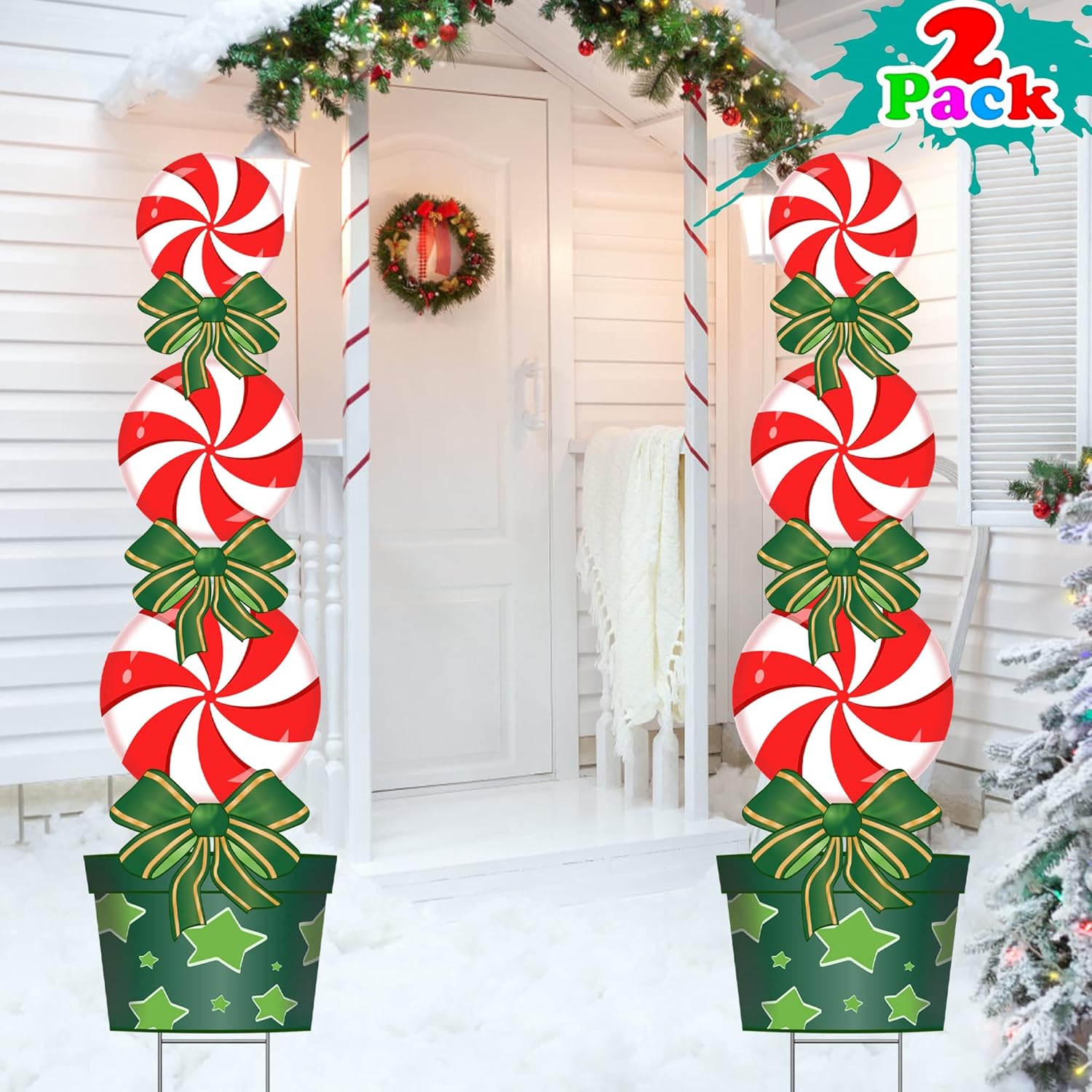 Yard Signs - Christmas Decorations Outdoor -2 Pack, 46.7In Xmas Yard Stakes Signs - New Year Giant Holiday Decor Outdoor for Lawn Pathway Walkway Candyland Themed Party (Candy * 2)
