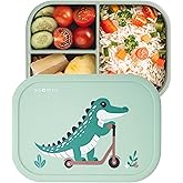 ASOMIC Silicone Bento Lunch Box for Toddlers & Kids, Leakproof & BPA-Free, 3 Compartments, Microwave & Dishwasher Safe, Ideal for Daycare, Preschool & Baby Meals (Crocodile)