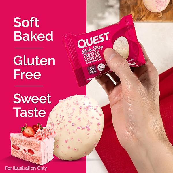 QUEST NUTRITION FROSTED PROTEIN COOKIES, STRAWBERRY CAKE, 1G SUGAR, 11G PROTEIN, 2G NET CARBS, GLUTEN FREE, 8 COUNT