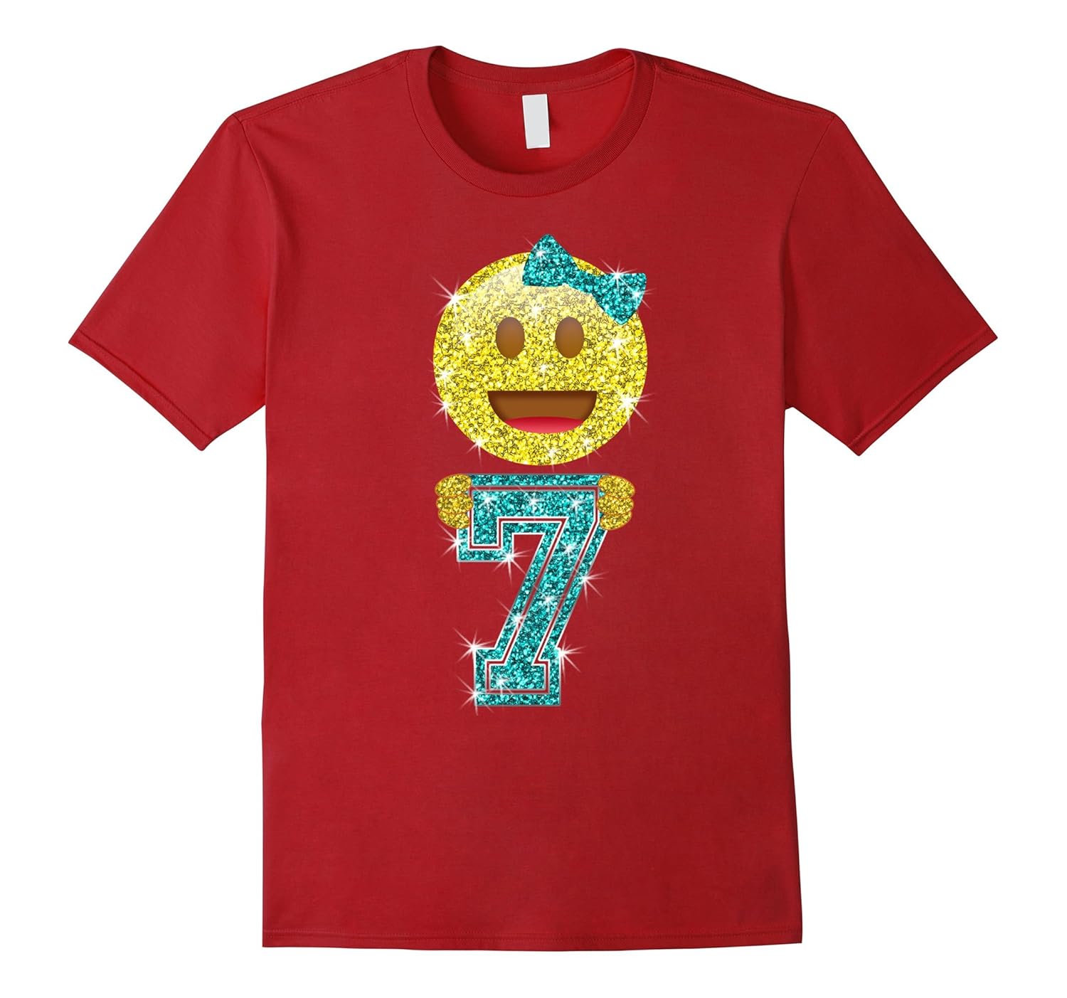 Happy 7th Birthday Emoji Holding 7 T-Shirt for Girls-Rose