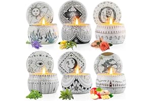 BXGRH Mystical Scented Candle Gift Set, 6 Large 5.5 oz Celestial Metal Jars with Zodiac Designs, Long-Lasting Aromatherapy Scents, Holiday & Christmas Gift Set for Women