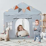 besrey 2-in-1 Kids Play House Tent Indoor with Lights Grey view 2