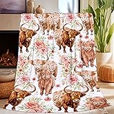 Highland Cow Blanket, Super Soft Funny Cute Rustic Farmhouse Flower Highland Cow decor Themed Blanket Gifts for Women Girls Kids Adults, Warm Cozy Plush Flecce Flannel Throw Blankets 50"x40" for Couch