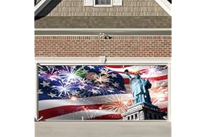 CSFOTO 7x16ft Statue of Liberty Garage Door Decoration Banner American Flag 4th of July Independence Day Garage Decoration Wallpaper Mural Patriot Yard Decoration Props Party Photography Background
