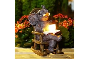 Goodeco Solar Elephant Statue for Garden - Perfect Relaxing Outdoor & Fairy Garden Decor, Great as Birthday or Mom Gifts- 6.3 x 7.8in