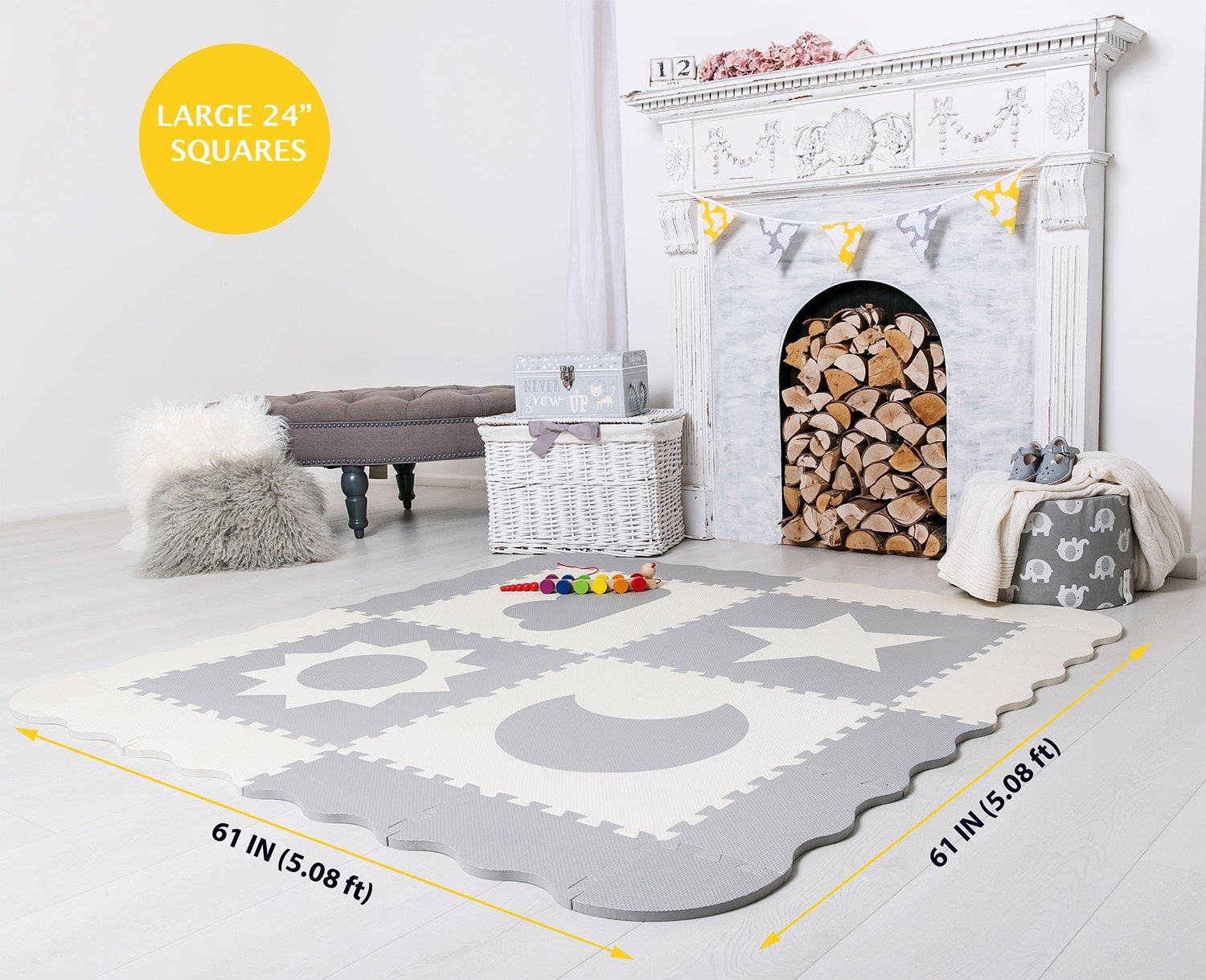 Baby Play Mat Tiles 61" x 61" Extra Large, Non Toxic Foam Baby Floor