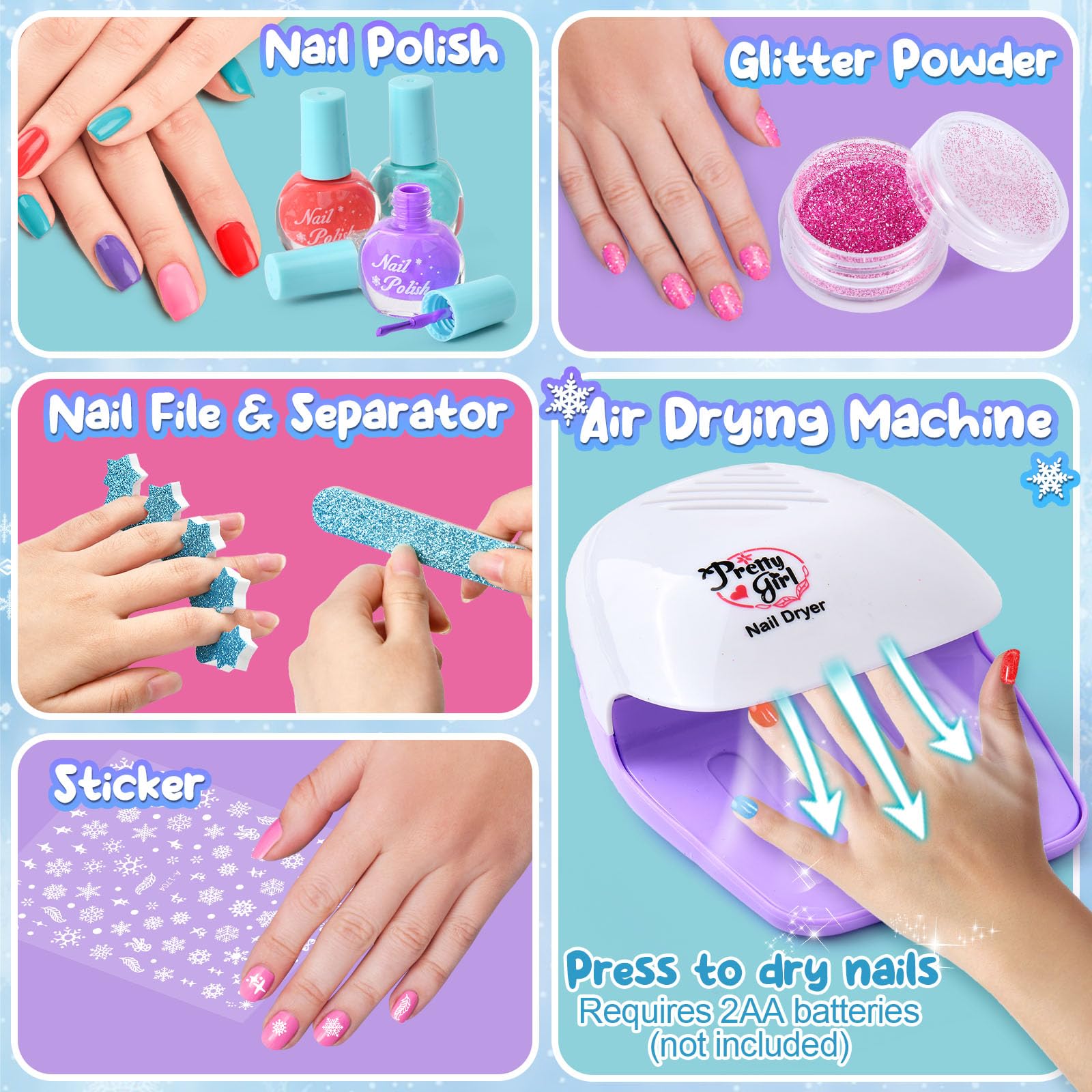 G.C ELSA Spielzeug Geschenke für Mädchen 4 5 6 7 8 Jahre, Kinderschminke Set mit Nageltrockner Peel-Off Nagellack Glitzer Tattoo, Eiskönigin Schminkkoffer Nagelstudio Rollenspiel Spielzeug Mädchen 3