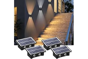 WONYO 4LED Solar Wall Light, Up and Down Lighting Solar Light Outdoor Waterproof IP65, 6500K/3000K Small Fence Light Solar Powered Light for Christmas Decorations Yard Garden Garage Walkway (4 Pack)