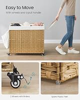 SONGMICS 160 L Laundry Basket with Lid 3-Compartment Rattan Natural LCB365N01 view 4