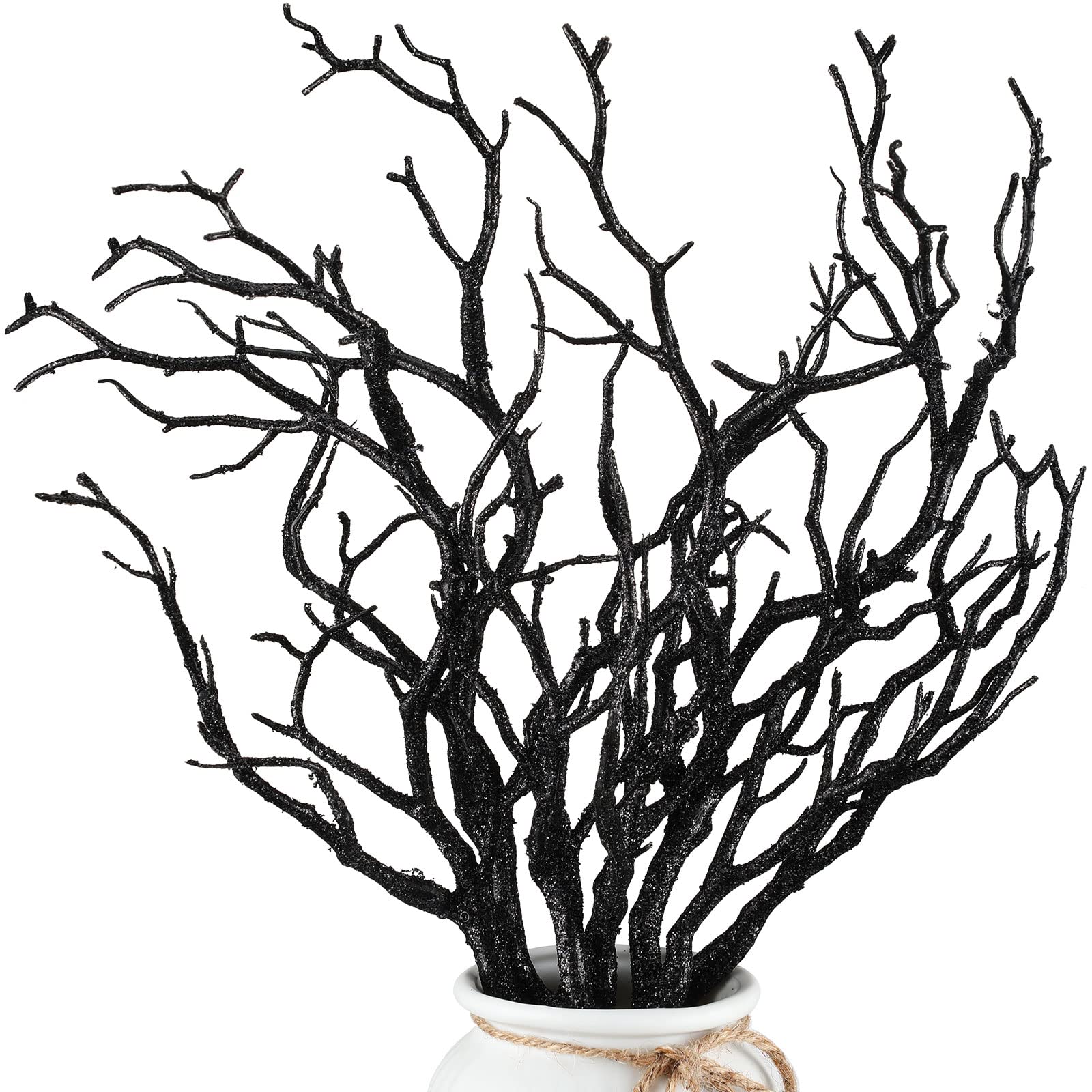 Photo 1 of Geosar 13.8 Inch Small Manzanita Branches Plastic Faux Branches Artificial Antler Shaped Tree Branch Decorative Plant Twigs for Home Wedding Table Centerpiece Festival Decors(Glitter Black,10 Pieces)
