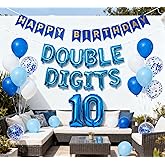 Blue 10th Birthday Decorations for Boys Double Digits Party Balloons Happy Birthday Banner Number 10 Balloons Blue Foil Latex Balloons for 10 Year Old Boy Bday Party (Blue)