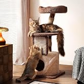 Sopapets 40" Small Cat Tree for Apartments, Modern Cat Tower for Indoor Cats with Solid Wood Branch, Sisal Scratching Posts, Plush Perches and Hideaway Condo, Brown