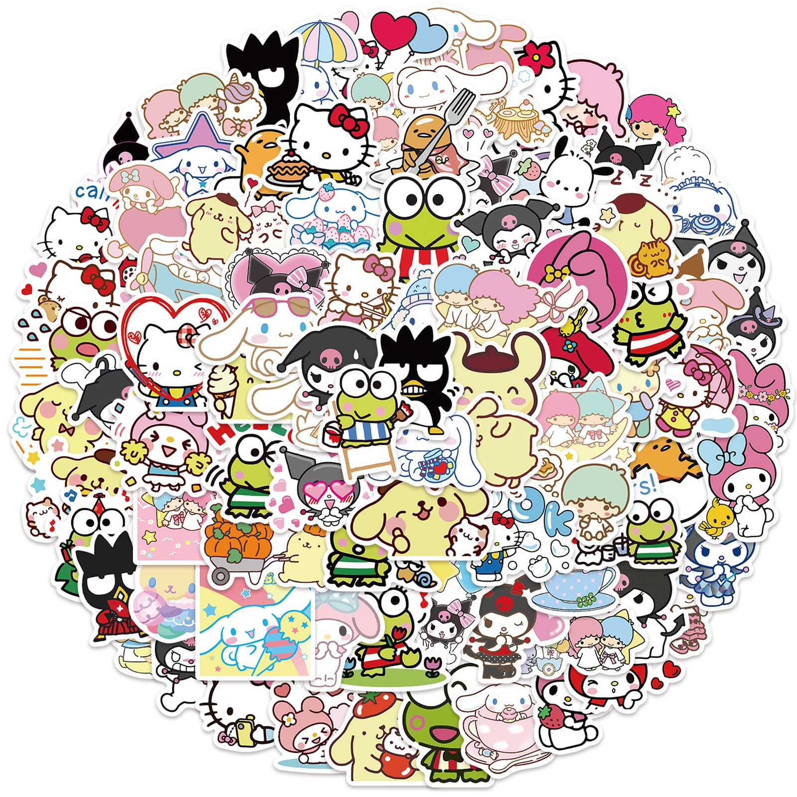 100Pcs Cool Character Sanrio Stickers for Water Bottles Skateboard Luggage Laptop Bumper Waterproof Vinyl Stickers Bulk for Boys Teens Adults (Sanri)