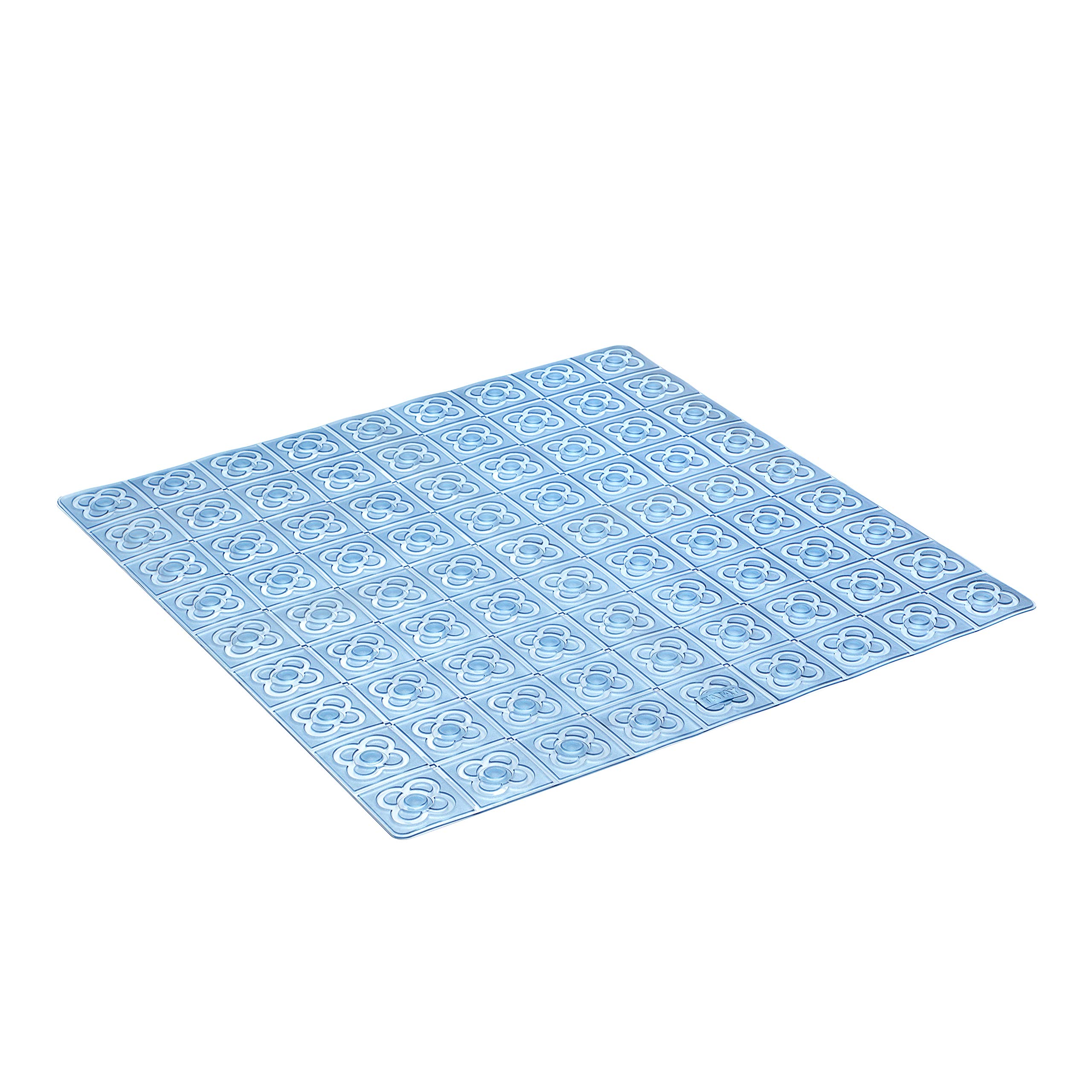TATAY Bath Mat, Non-slip, PVC with Suction Cups, Resistant to Mold and Microbes, Anti-Bacterial, Barcelona Design, Blue. Measures 54 x 54 cm