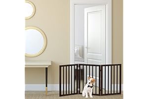 Indoor Pet Gate - 3-Panel Folding Dog Gate for Stairs or Doorways - 54x23.75-Inch Freestanding Pet Fence for Cats and Dogs by PETMAKER (Brown)