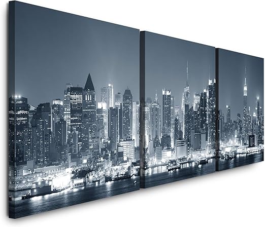 Eauzone Gmbh New York Skyline 220 X 70cm 3 Bilder Je 70x70cm Bild Xxl Panorama Deko Wandbilder Auf Leinwand Amazon De Kuche Haushalt