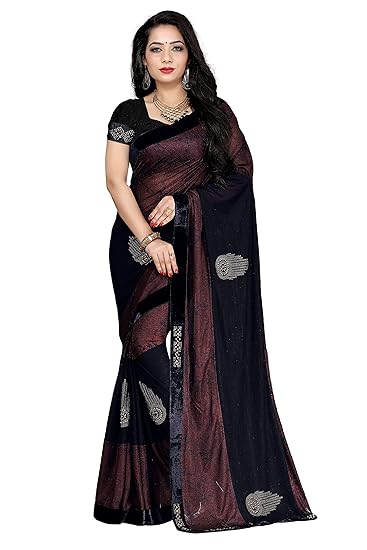 Mine choice women's embellished Fashion lycra blend saree with unsteached blouse peice (Ganesh laxmi)