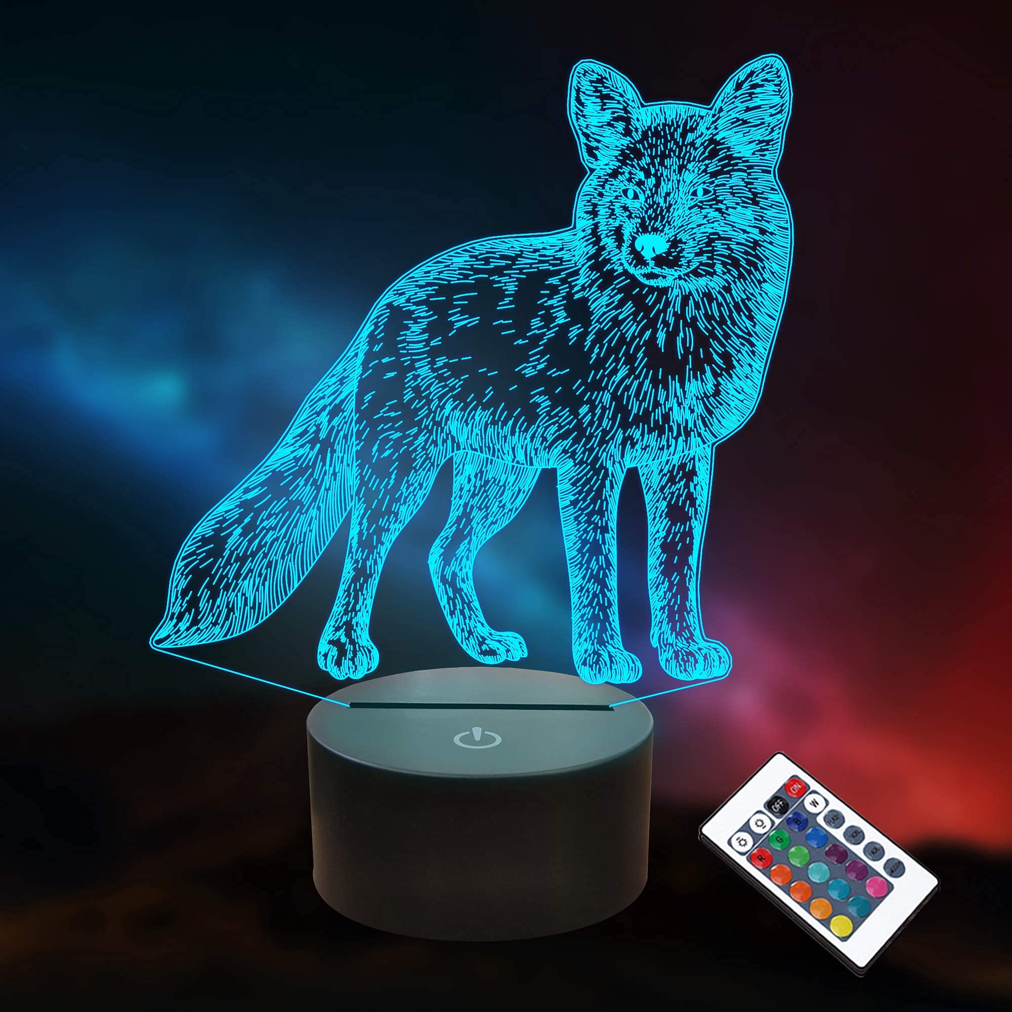 Wolf Gifts for Kids Girls,3D Lamp Animal LED Illusion Night Light with Remote Control 16 Colors Changing (Fox)