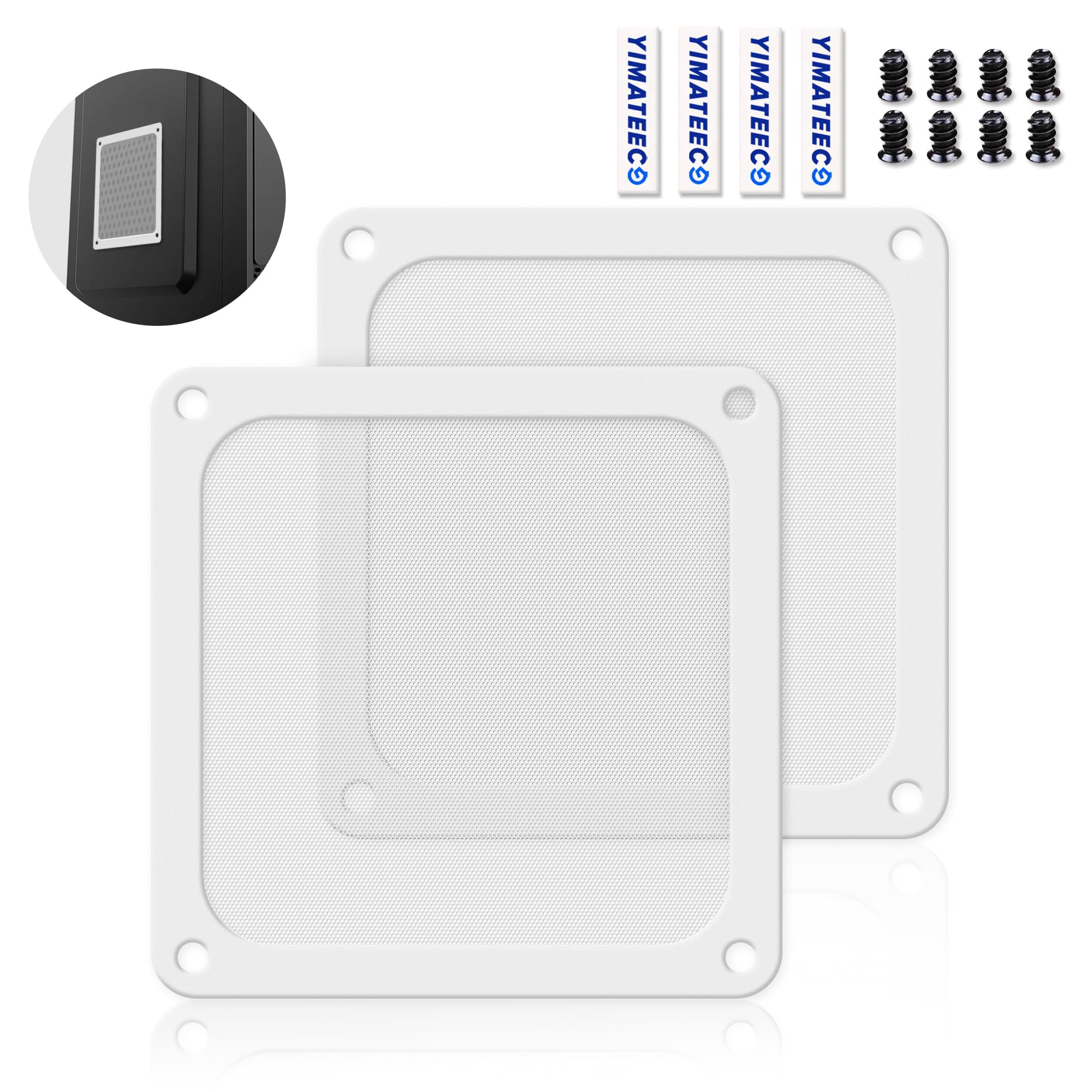 YIMATEECO 120mm Fan Filter PC Dust Filter for Computer Cooler/PSU/Routers PVC 50 Mesh, Magnetic Frame Dustproof Case Cover Fan Grills (PVC PRO, 120 * 120mm, 2pcs, White) — image 1