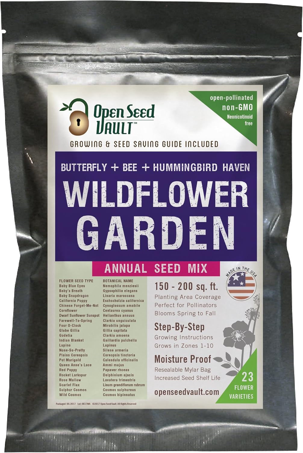 Wildflower Seeds Bulk Annual Seed Mix Plus Full Growing Guide by Open Seed Vault