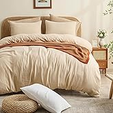 MEISHANG Muslin Duvet Cover King Size - 100% Organic Cotton, Soft Textured Gauze Weave Duvet Cover for Breathable All-Season Oeko-Tex Certified - 3 Piece Set (King, Linen)