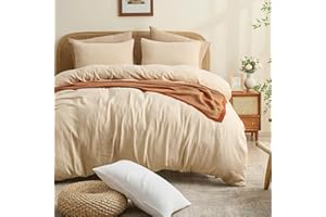 MEISHANG Muslin Duvet Cover Queen Size - 100% Organic Cotton, Soft Textured Gauze Weave Comforter Cover for Breathable All-Season with Zipper Closure - 3 Piece Set (Queen, Linen)