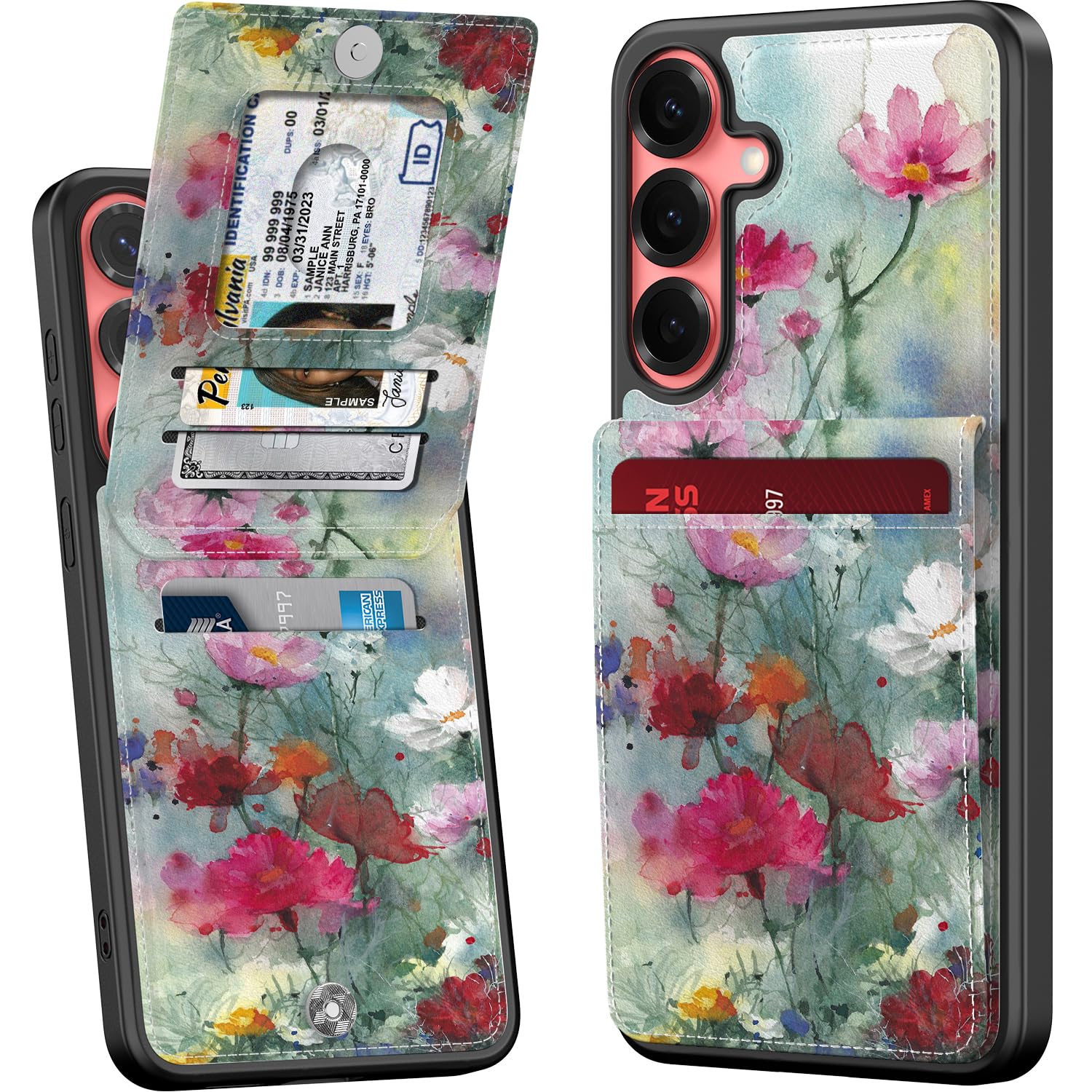 Photo 1 of Bemal for Samsung Galaxy S25 Wallet Case with Card Holder, Fashion Printed, RFID Blocking, PU Leather Kickstand, Magnetic Closure, Shockproof Phone Cover for Women Men, Designer Flowers