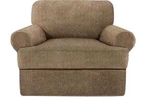 Jcones 2 Pieces T Cushion Chair Covers with Arms Super Stretch Chair Slipcover for Living Room Pet Dog Universal Slip Cover Anti Slip Armchair Furniture Protector (Brown, 1 Cushion)