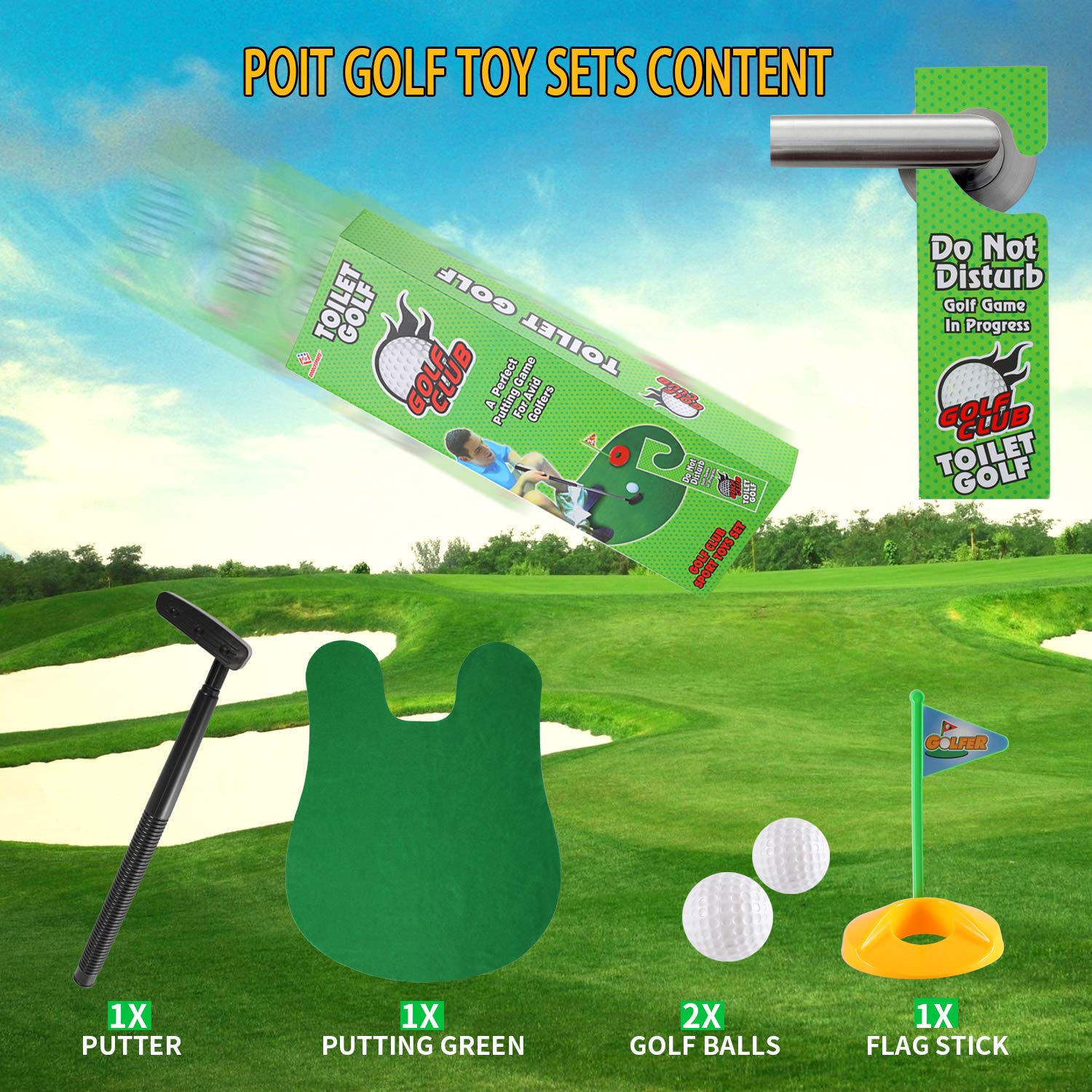 Poit Toilet Golf Game Toy Sets, Kid Golf, Indoor Practice Mini Golf Gift Set Golf Training for Men and Children