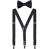 CEAJOO Men's Boys' Suspenders and Bow Tie Set Adjustable with Black Metal Clips