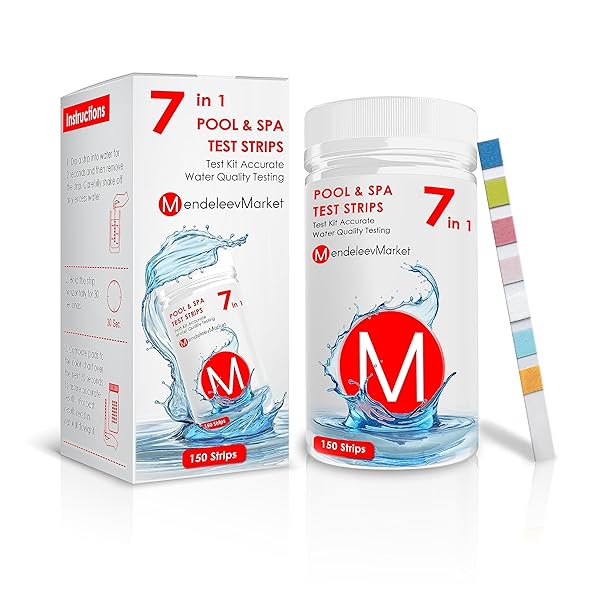 7 IN 1 POOL AND SPA TEST STRIPS, 150 TEST STRIPS, POOL TEST STRIPS, SWIMMING POOL TEST STRIPS, POOL STRIP TEST KIT, POOL TEST STRIPS FOR POOL WATER, HOT TUB AND SPA TEST STRIPS