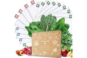 Kitchwise Reusable Mesh Produce Bags Set of 16 - Ecofriendly, Clear, Drawstring Closure, Mesh Polyester Construction