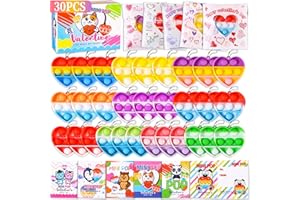 LATEEFAH 30 PCS Valentines Day Gifts Card for Kids, Valentine Heart Mini Pop Exchanging Gift Classroom Prizes, Valentines Party Favors Pop Fidget Toys, Heart Bubbles Pop School Prize Party Supplies