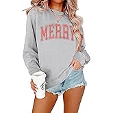 TCHH-DayUp Christmas Sweatshirts for Women Classic Merry Letter Print Pullover Xmas Tops