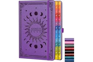 HWXBEN Address Book with Colorful Alphabetical Tabs (8.4" x 5.7") – Hardcover Contact Organizer for Website Passwords, Telephone, Software Licenses, and Important Information – Purple