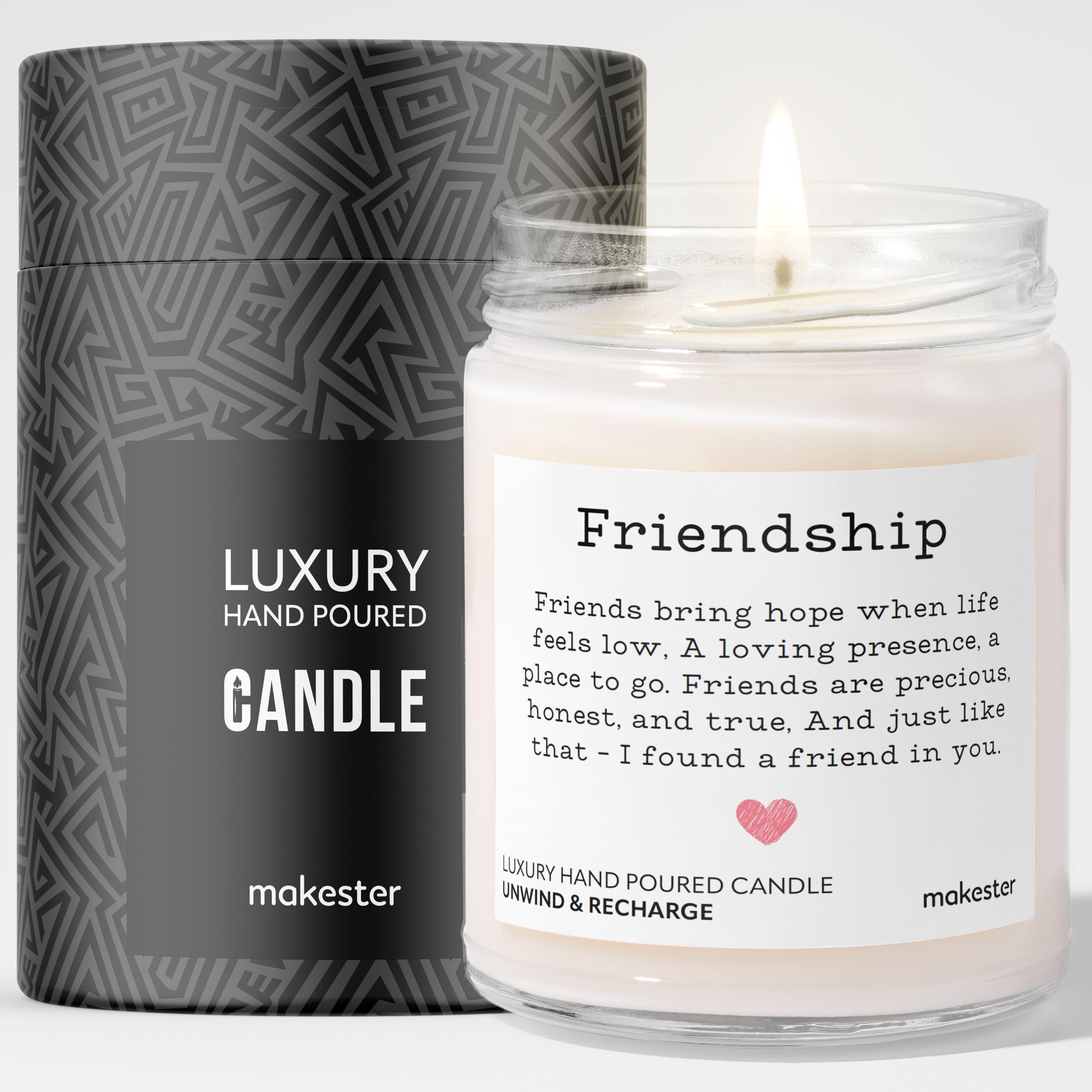 Sentimental Friendship Gifts - Luxury Soy Wax Candle - Vanilla, Jasmine, Sugared Almond - Makester