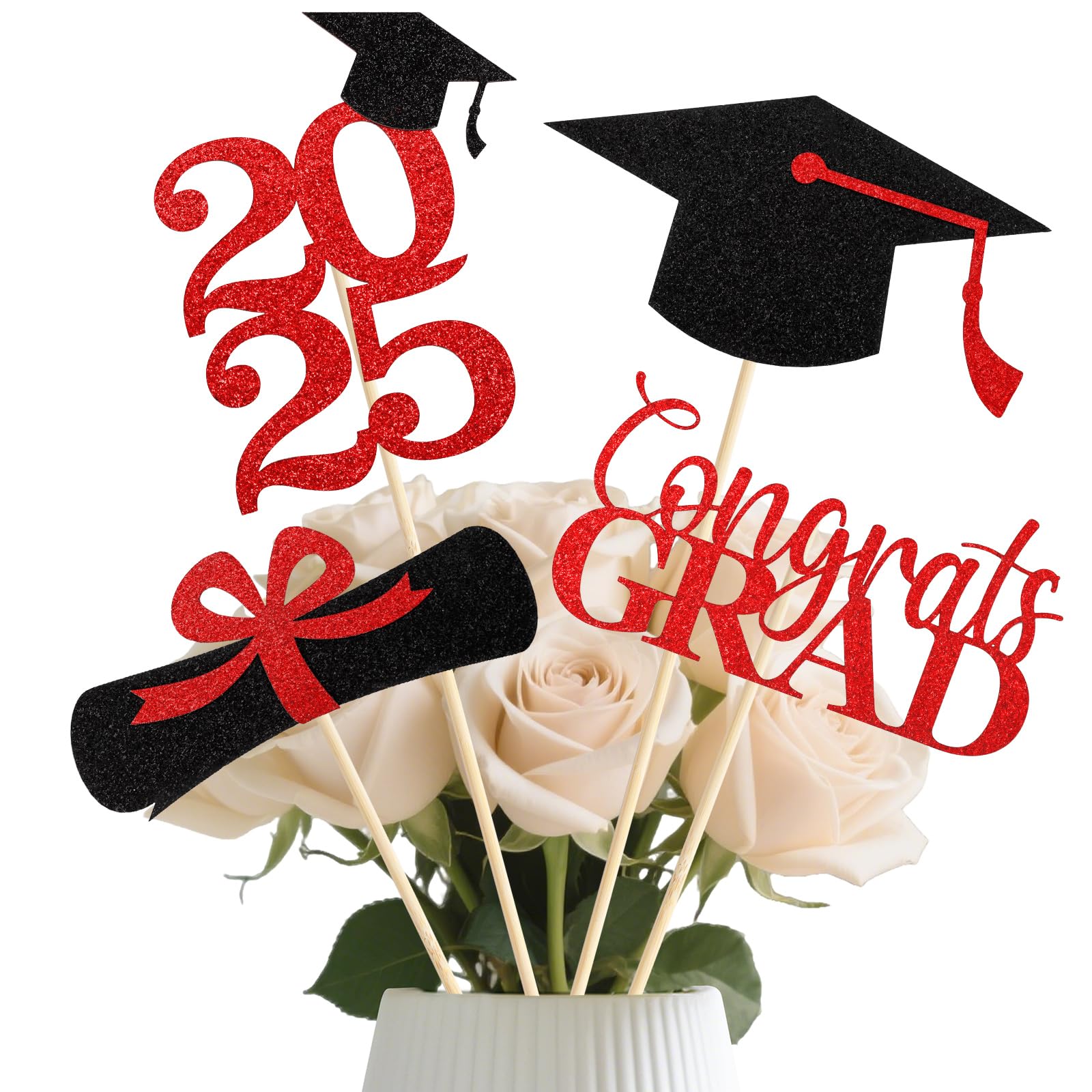 Photo 1 of ***FACTORY SEALED***TOOYUMON Black and Red Graduation Decorations 2025, 16pcs Graduation Centerpieces for Tables, Red Grad Centerpiece Table Decorations, Class of 2025 Grad Party Décor
