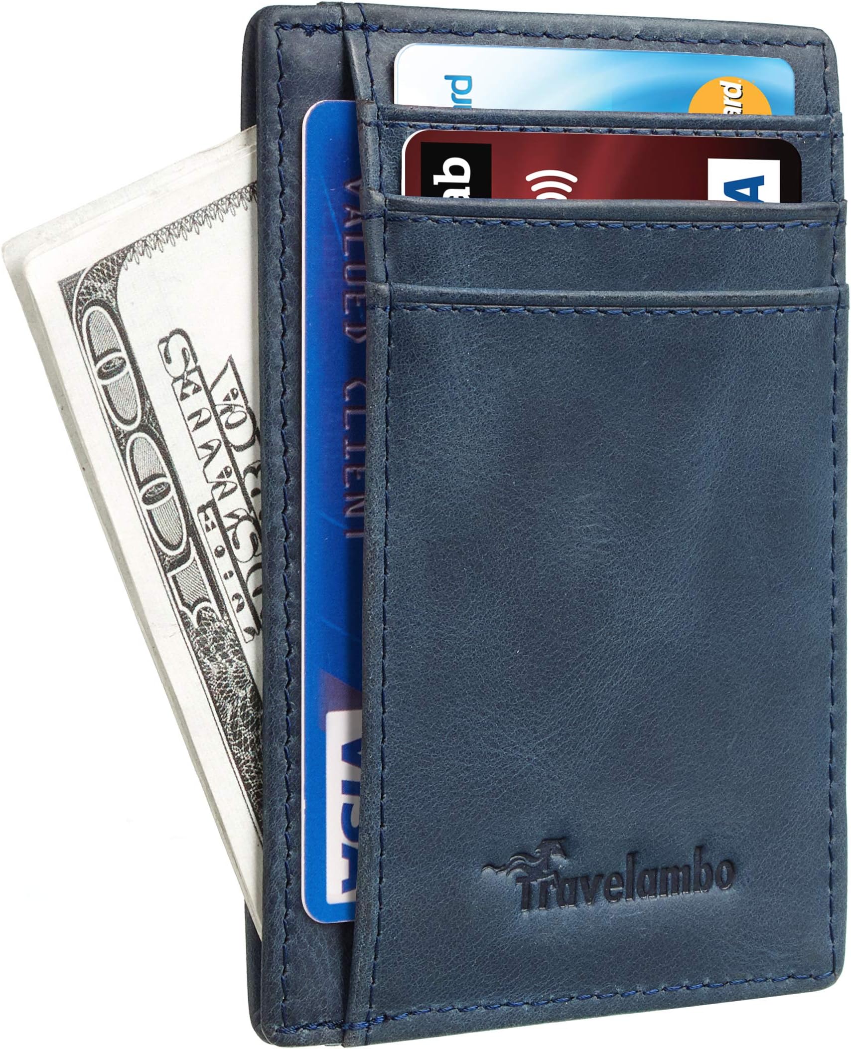 Travelambo Front Pocket Minimalist Leather Slim Wallet RFID Blocking Medium Size
