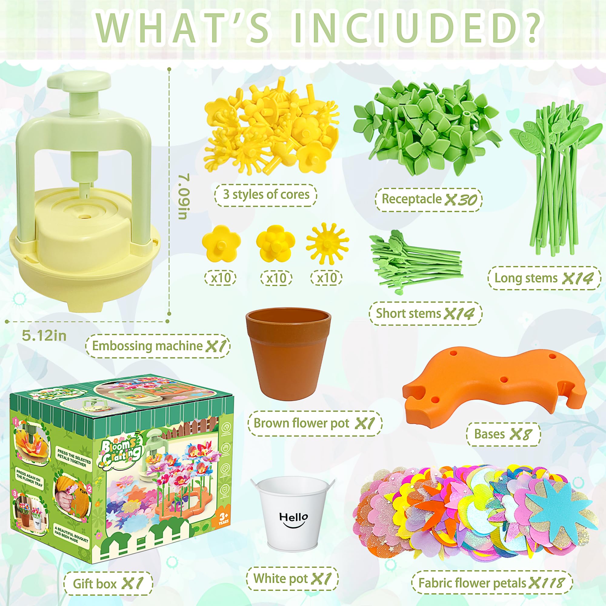 Fabric Flower Bouquets Toys, DIY Craft Kit for Girls 3 4 5 6 7 8 9 10 Years Old, Creative Arts and Crafts Activity for Toddler Kids, Preschool Educational Flower Assembly Gifts for Birthday Christmas