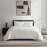 Vera Wang - Queen Comforter Set, Naturally Soft Cotton Bedding w/Matching Pillowcases, Crisp & Smooth w/a Lightweight Feel, 3 Piece Bed Set (Threaded Basketweave White)