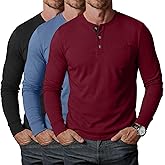 Riyiper 3 Pack Men's Henley Shirts Long Sleeve Slim Fit Fall Casual Fashion Tops with Pocket Round Neck Button Basic Tee