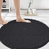 MAYSHINE Round Area Rug Set for Bathroom | Soft Plush Chenille Bath Mat, Water Absorbent Non-Slip Bathroom Rug | Washable Shag Carpet for Shower, Bedroom, or Home Décor | 36"x36" (Round) | Black