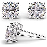 Moissanite Earrings for Women - 0.1 Ct - 1 Ct D Color VVS1 Round Cut Lab Grown Diamond Stud Earrings for Women - 925 Sterling Silver Stud Earrings - Valentines Day Gifts Mothers Day Gifts for Mom Her