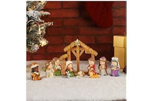 MAGICSCULP 12 PCS Christmas Nativity Set - Holy Family Figurine with Manger, Colorful Religious Nativity Tabletop Scene Resin Ornaments for Living Room Shelf, Xmas Decor