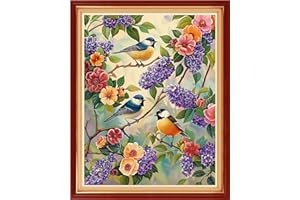 Findvoor Stamped Cross Stitch Kits for Beginners Full Range of Cross Stitching Embroidery Pattern for Kids or Adults, 11CT DIY Needlepoint Embroidery Starter Kits-Birds on branches 16x20 inch