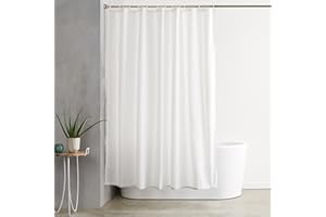 �鶹�� Basics Water Resistant Fabric Shower Curtain with Grommets and Hooks, Machine Washable, 183cm x 183cm, White