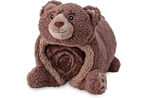 Cuddly Buddies Sherpa Brown Bear Snuggle Set,Animal Toy Pillow and Cozy Throw Blanket Combo,Premium Loftmink and Sherpa Fabric,Gifts for Kids Warmth and Comfort(Pillow 12 x 20,Throw 30 x 40 Inches)